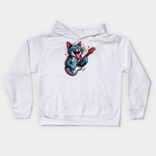 Guitar Cat Rocking Out Kids Hoodie